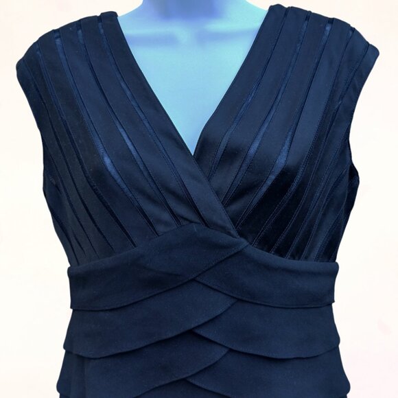 Adrianna Papell Women Black Lined Ruffle Tiered Cocktail Evening Midi Dress S6 - Picture 3 of 10